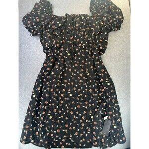 Plus Sz 24/26 Floral Puff Sleeve Midi Dress Smocked Back A-Line Milkmaid Corset
